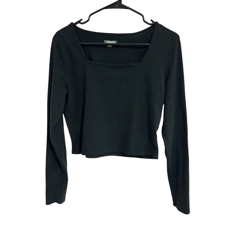 Wild Fable Black Square Neck XL Long Sleeve Cropped Top 90s Y2K Feminine Classic